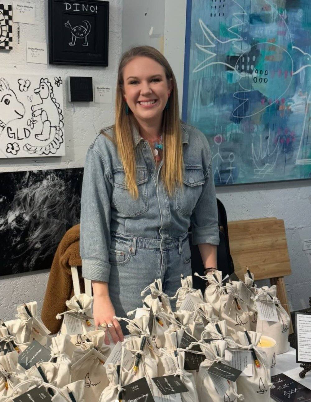 Blayne at market with candles